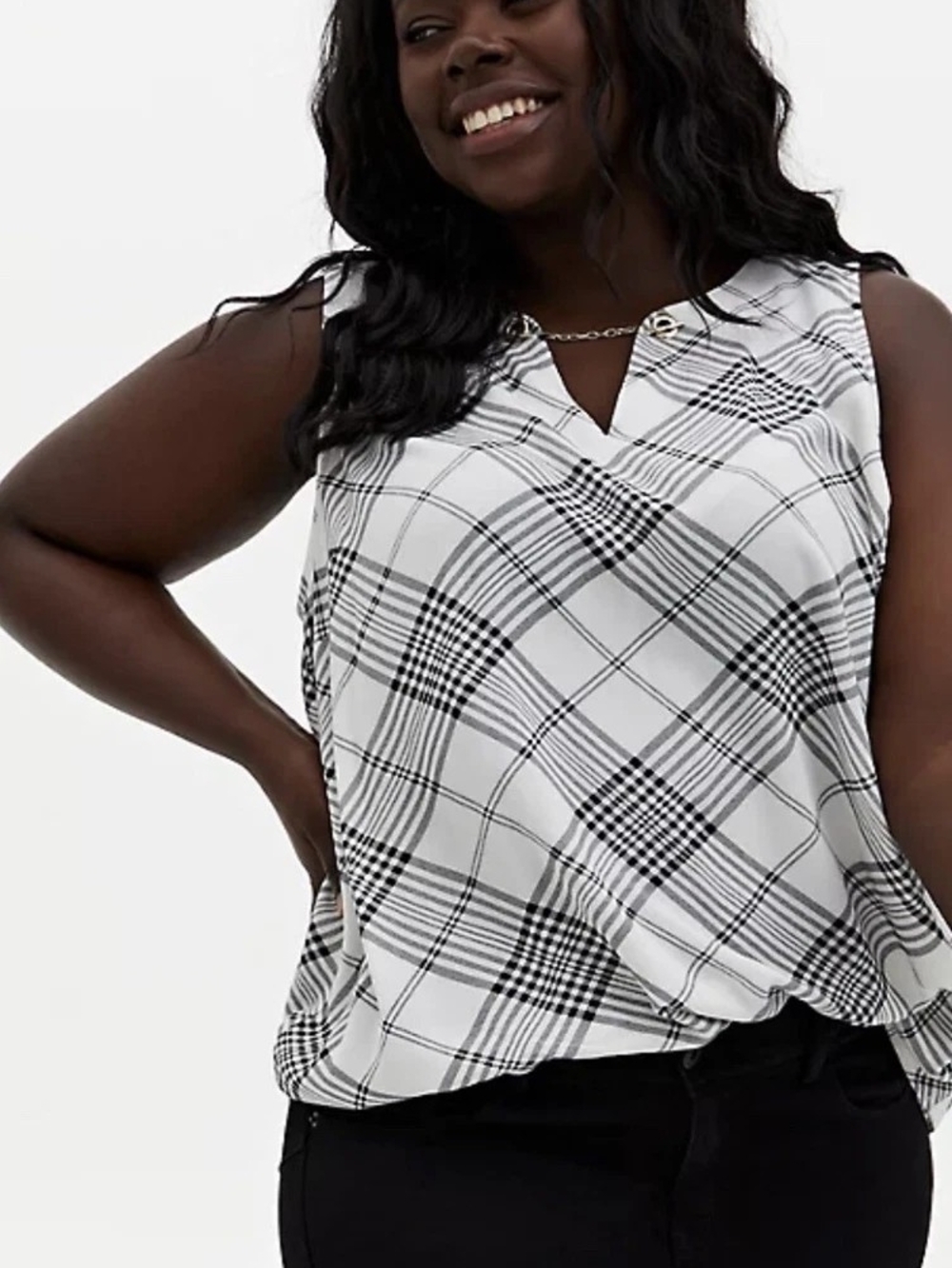 torrid Size 0 Black & White Plaid Sleeveless V-Notch Camisole